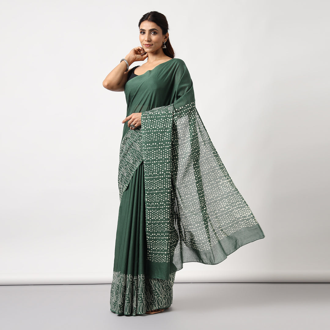 Birdsong - Hand Block Print Mulmul Cotton Bagru Saree