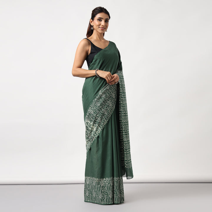 Birdsong - Hand Block Print Mulmul Cotton Bagru Saree