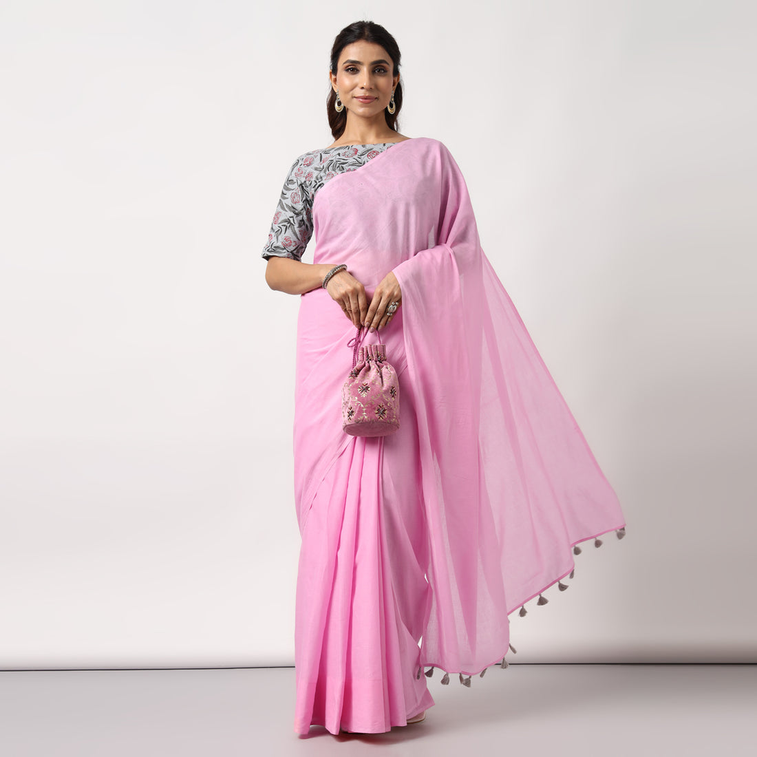 Candyfloss Pink - Mulmul Cotton Saree with Tassels