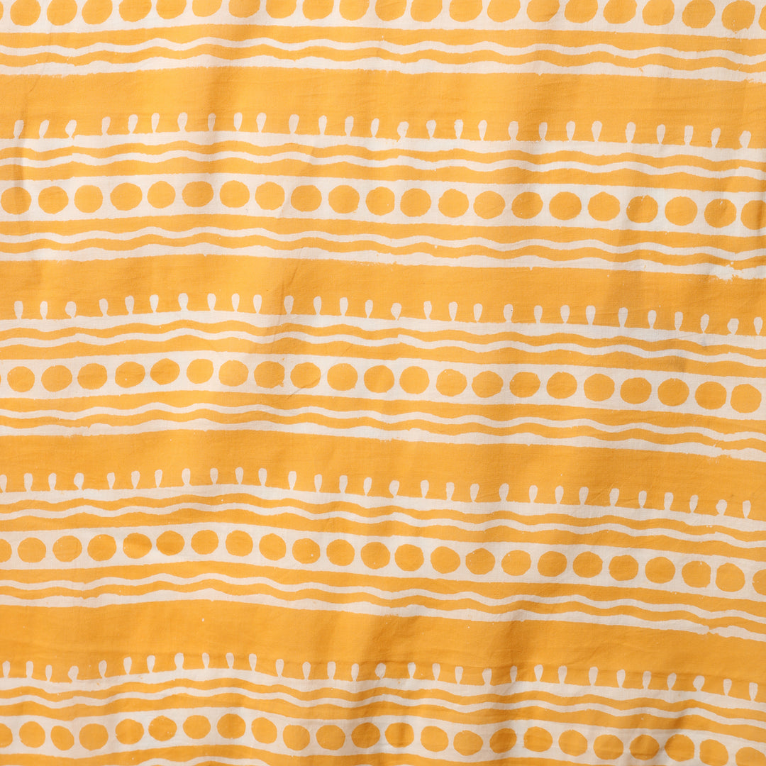 Sunshine Swirl - Yellow Haldi Hand Block Print Mulmul Cotton Bagru Saree