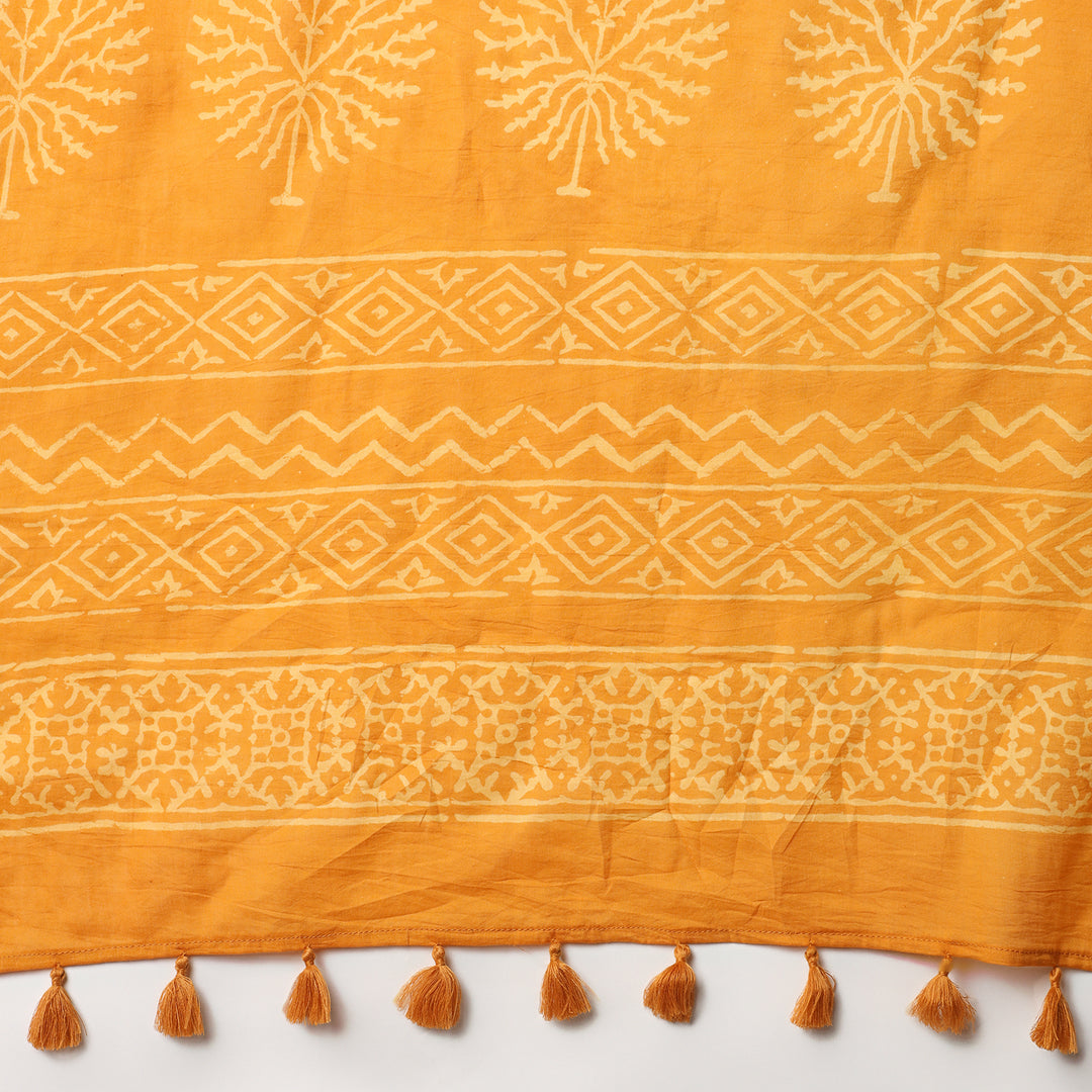 Yellow Glow - Hand Block Print Mulmul Cotton Bagru Saree