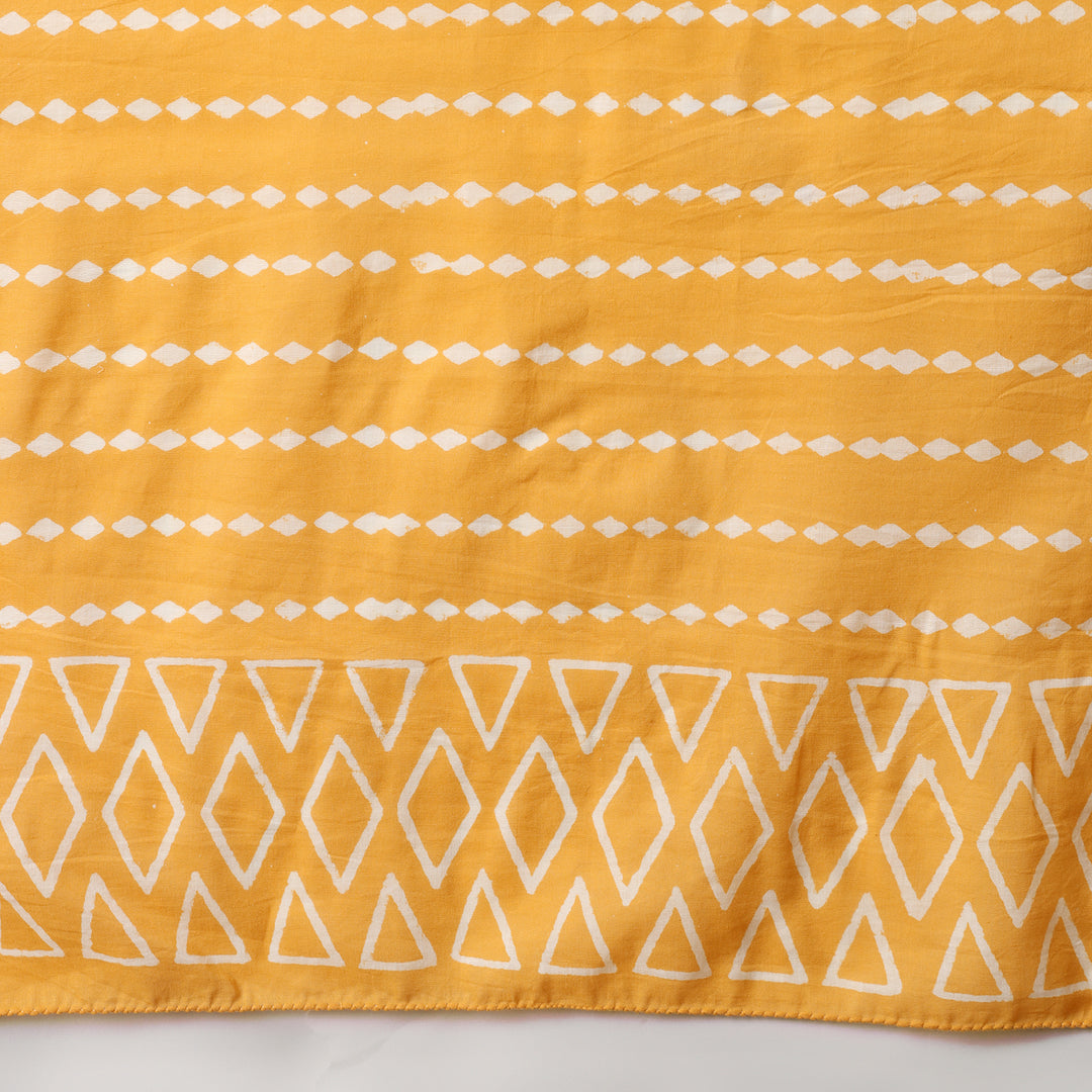 Drizzle in Backyard - Yellow Hand Block Print Mulmul Cotton Bagru Saree