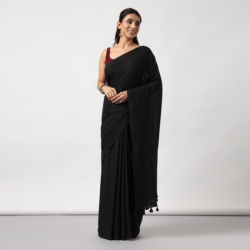 Black Beauty- Hand Dyed Mulmul Cotton Saree