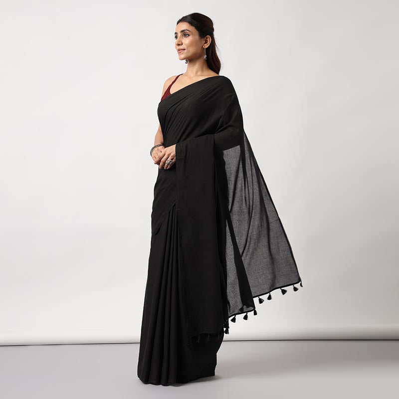 Black Beauty- Hand Dyed Mulmul Cotton Saree