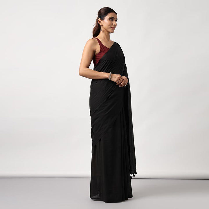 Black Beauty- Hand Dyed Mulmul Cotton Saree