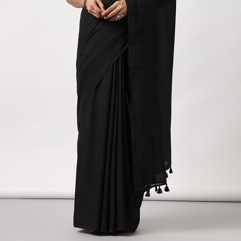 Black Beauty- Hand Dyed Mulmul Cotton Saree