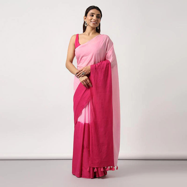 Blush gradient - Mulmul Cotton Pre-stitched Ready to Wear Saree with Pocket