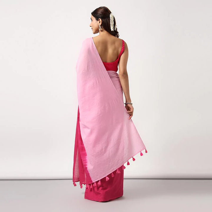 Blush gradient - Mulmul Cotton Pre-stitched Ready to Wear Saree with Pocket