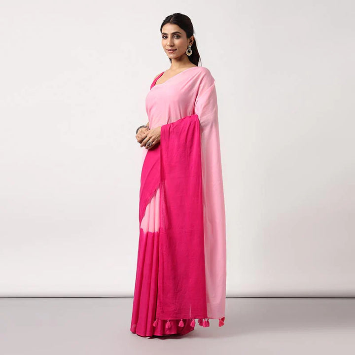 Blush gradient - Mulmul Cotton Pre-stitched Ready to Wear Saree with Pocket