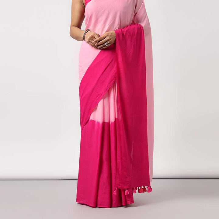 Blush gradient - Mulmul Cotton Pre-stitched Ready to Wear Saree with Pocket
