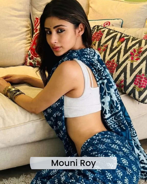 Moora Saree | Indigo Neelam | Hand Block Print Natural Dyed | Mulmul Cotton