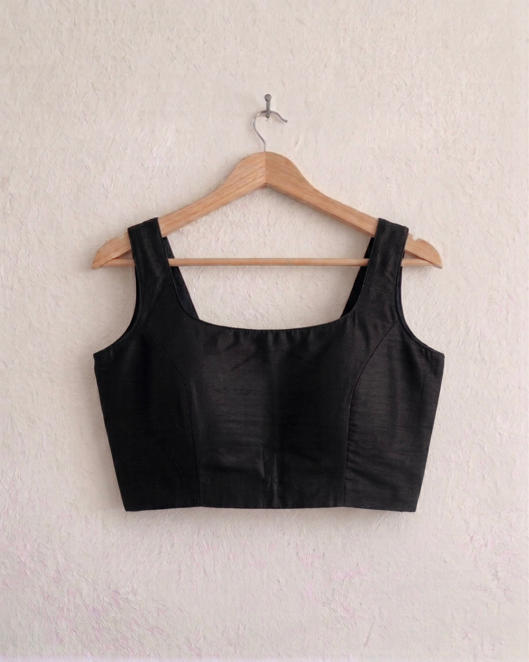 Black Art Silk U neck Sleeveless Readymade Blouse