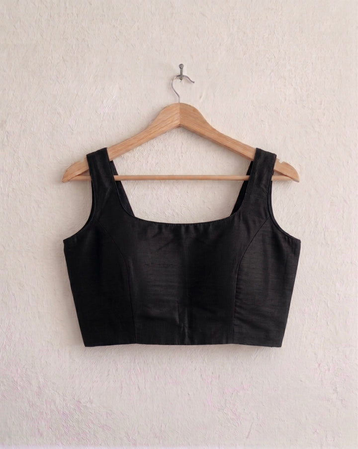 Black Art Silk U neck Sleeveless Readymade Blouse