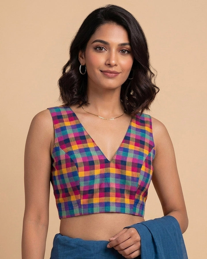 Sleeveless Blouse with V neck - Multicolor