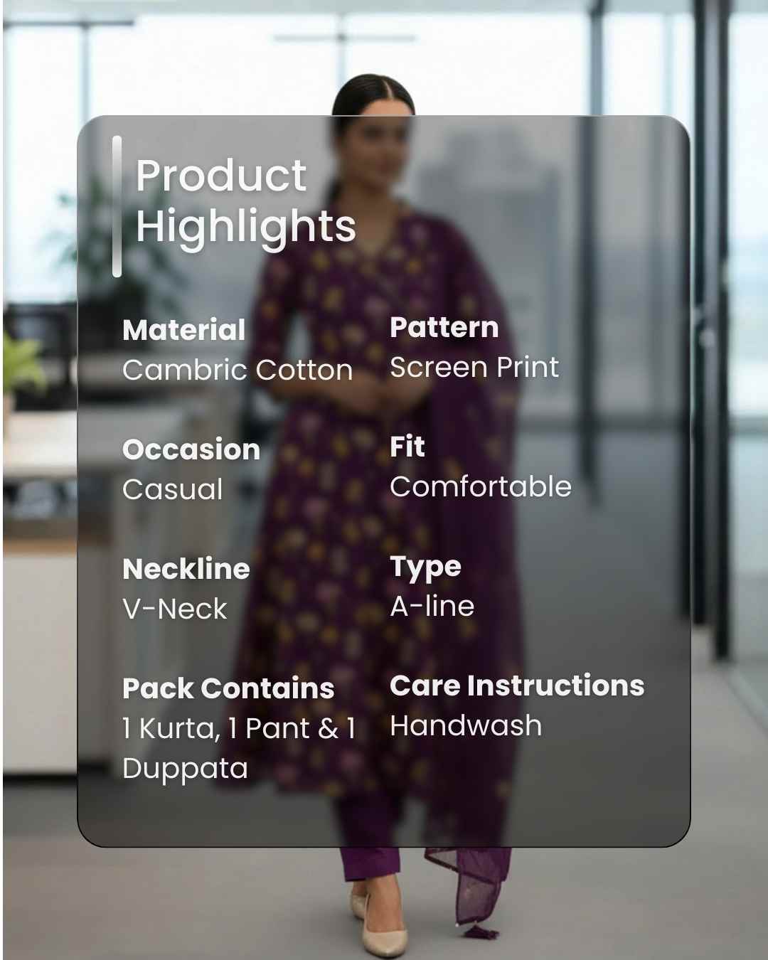 Tara Purple Floral Cotton Dupatta, Pant and Kurta Set