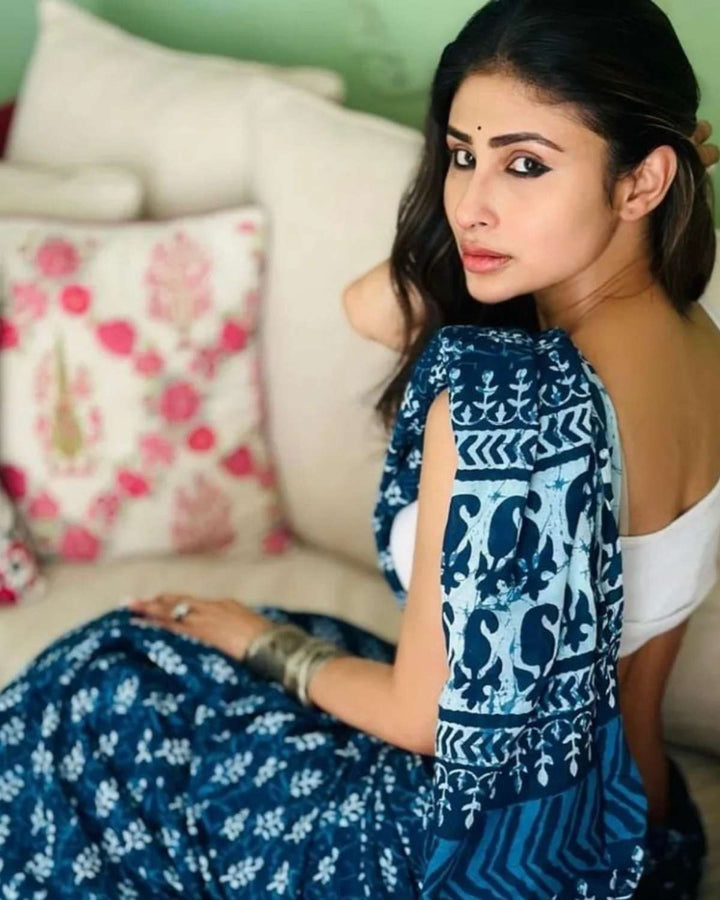 Moora Saree | Indigo Neelam | Hand Block Print Natural Dyed | Mulmul Cotton