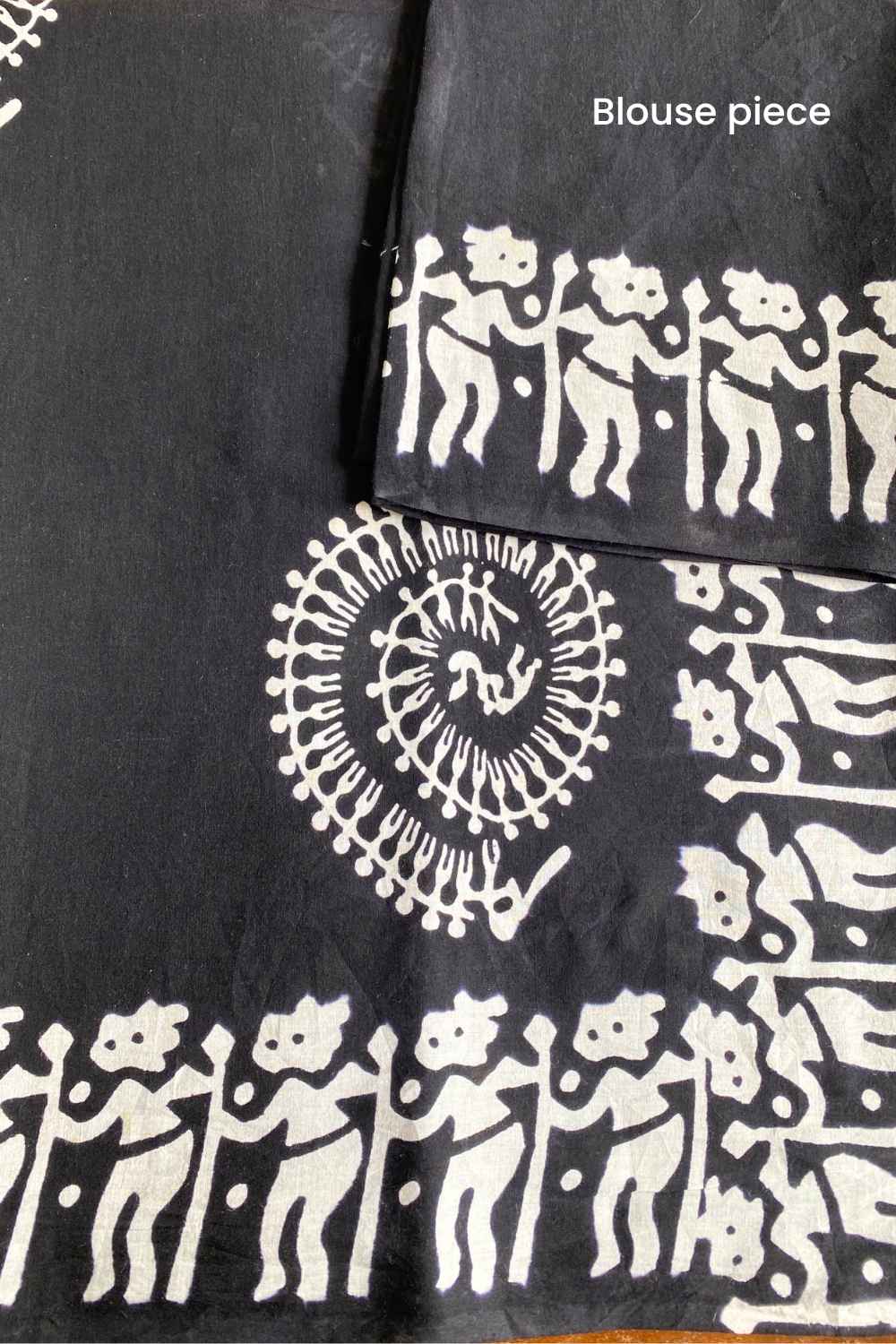 Moora Saree | Black | Hand Block Warli Print Natural Dyed | Mulmul Cotton | Qabila