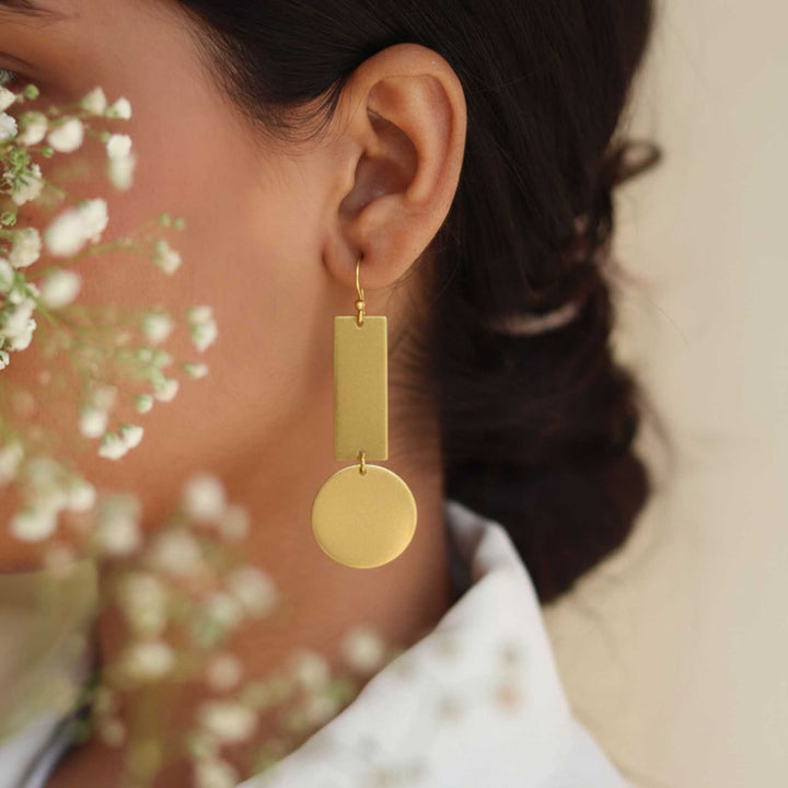 Geometric Drop 18k Gold Plated Earrings