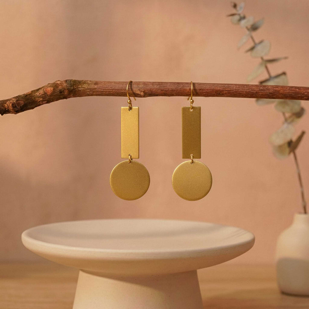 Geometric Drop 18k Gold Plated Earrings