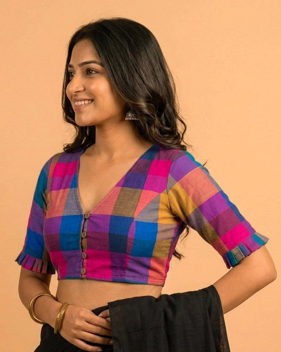 9AM button down blouse with elbow sleeve - Multicolor 4