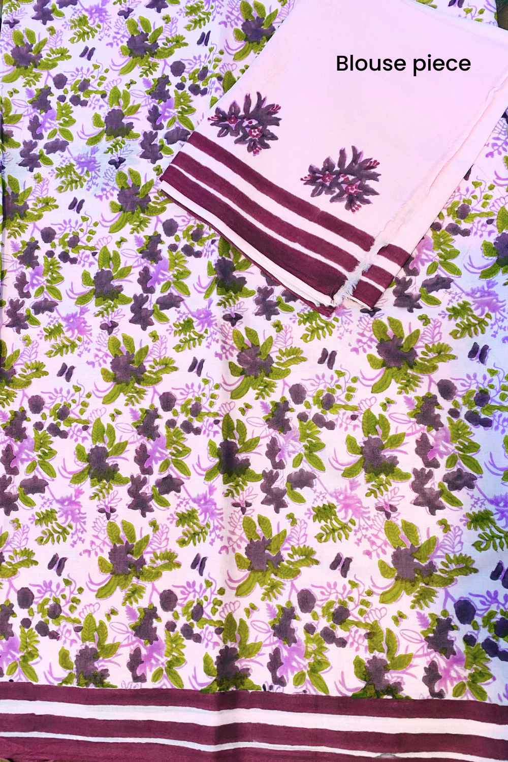 Lavender Blooms Hand Block Print Mulmul Cotton Saree