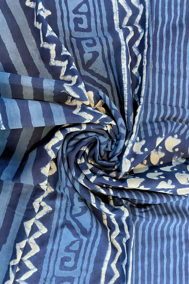 Time Flies - Hand Block Print Mulmul Cotton Bagru Saree