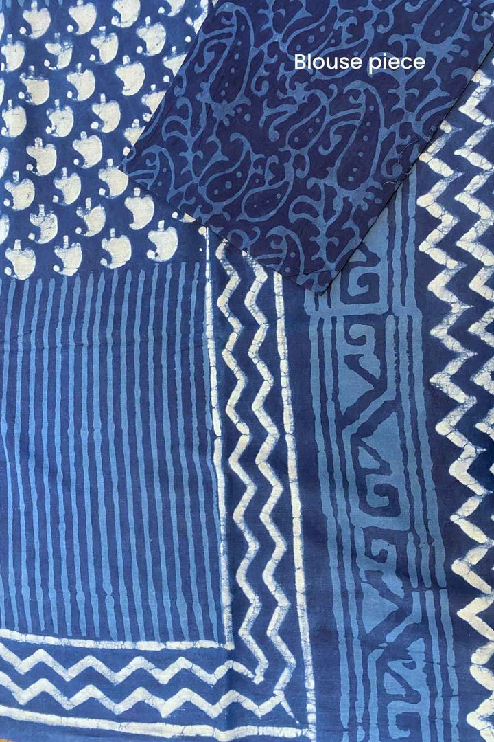 Time Flies - Hand Block Print Mulmul Cotton Bagru Saree
