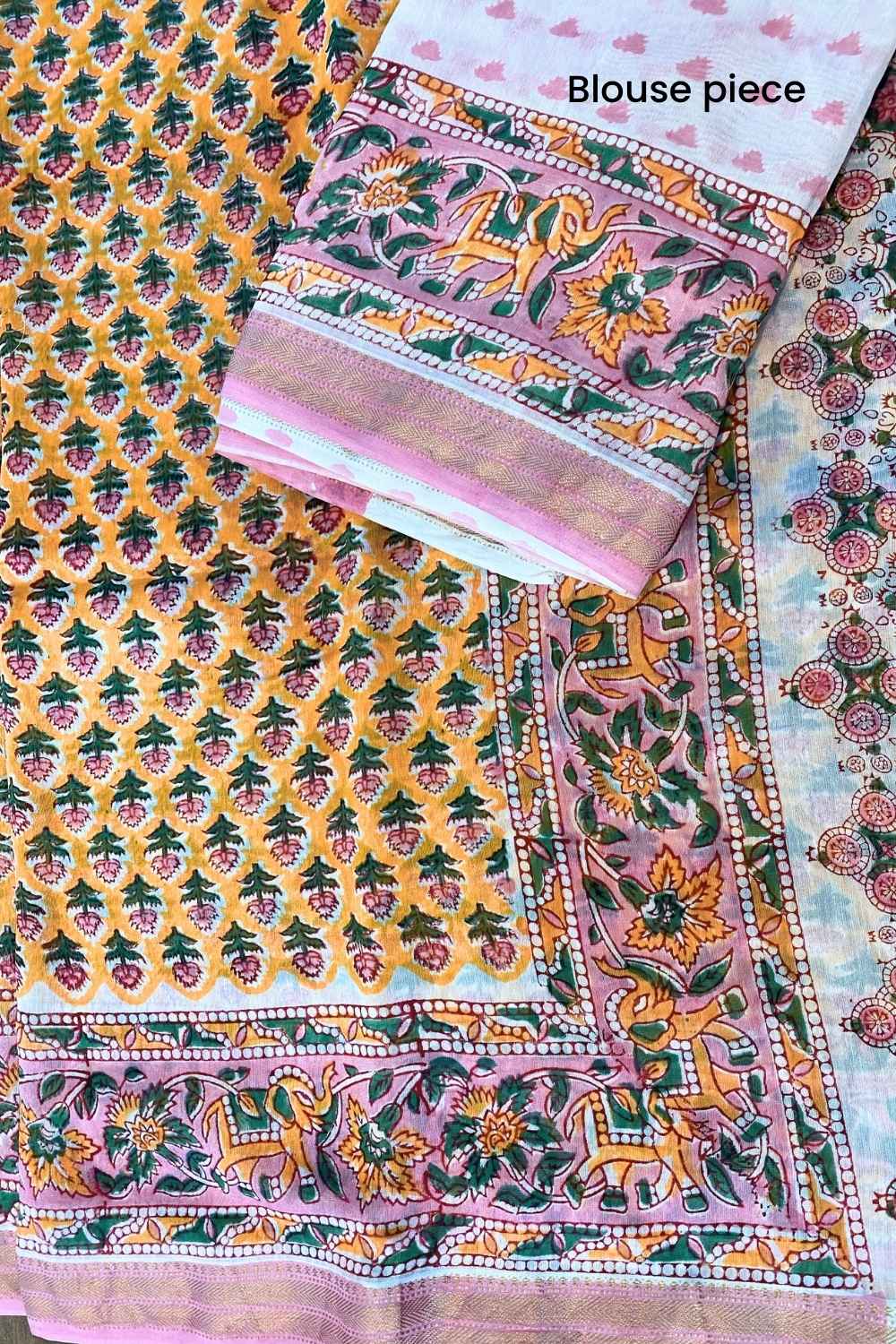 Poppy Garden - Hand Block Print Maheshwari Silk Saree