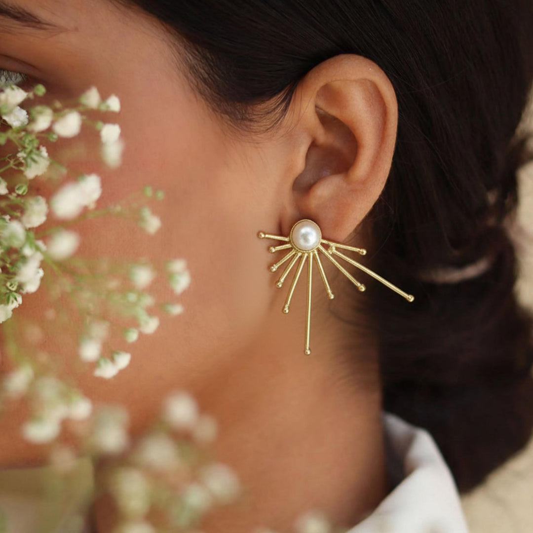 Pearl Ray Studs 18k Gold Plated Earrings