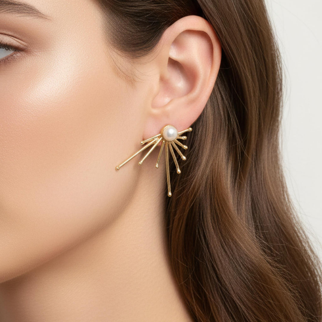 Pearl Ray Studs 18k Gold Plated Earrings