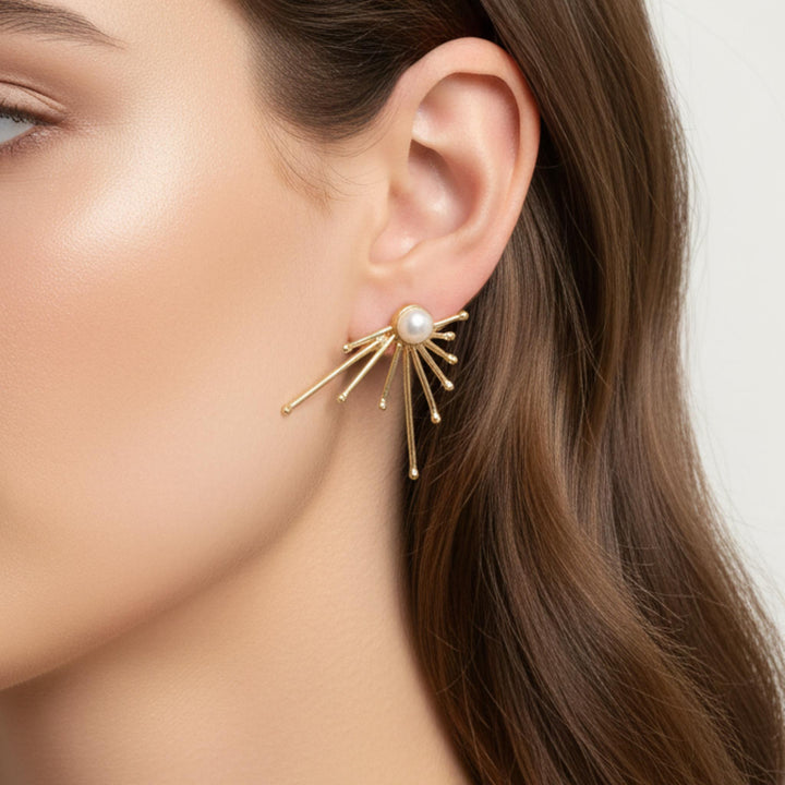 Pearl Ray Studs 18k Gold Plated Earrings
