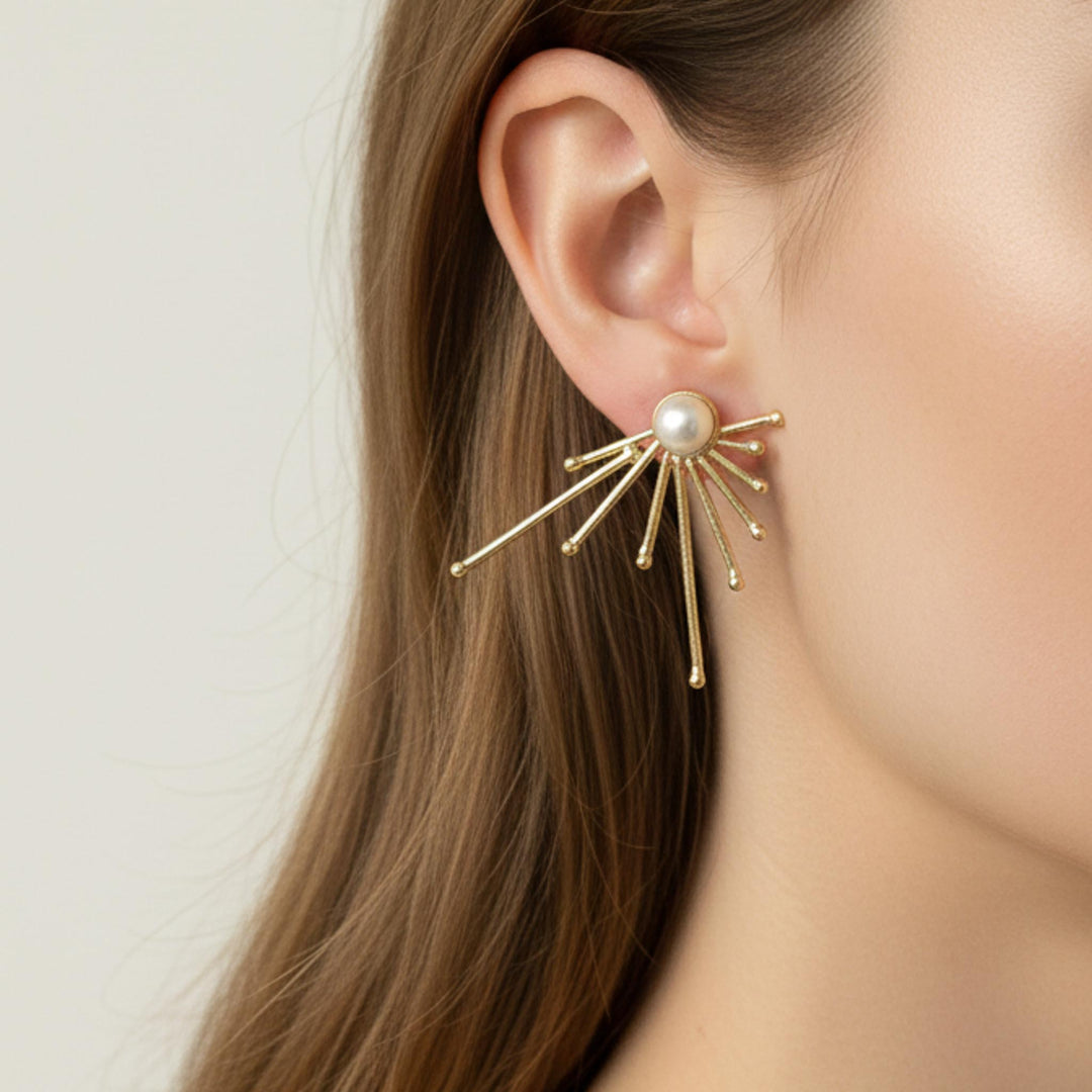 Pearl Ray Studs 18k Gold Plated Earrings