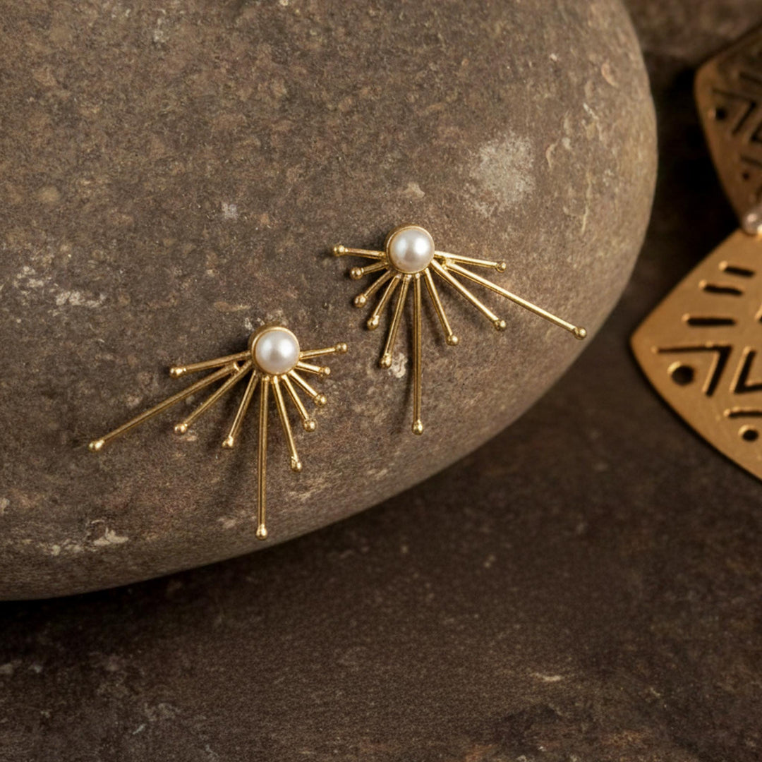Pearl Ray Studs 18k Gold Plated Earrings