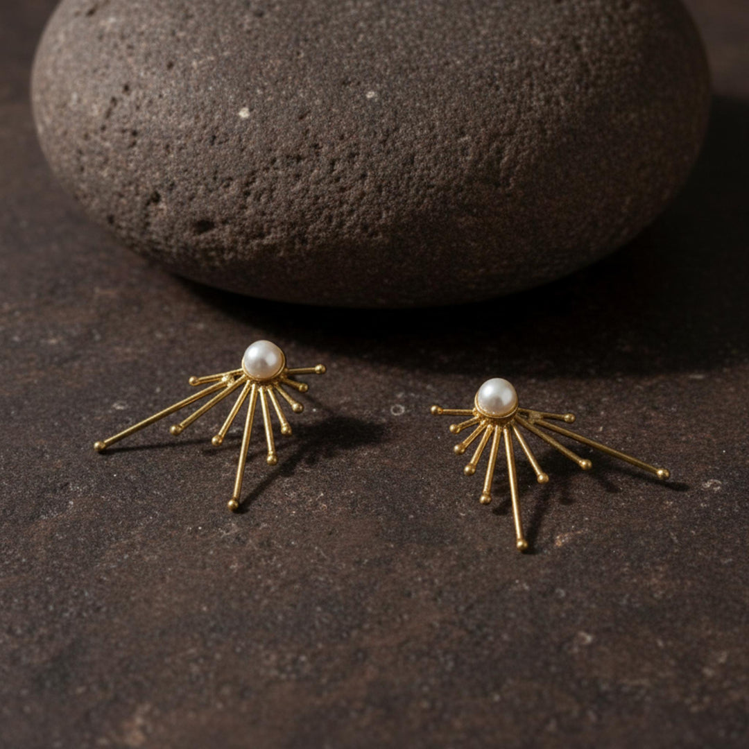 Pearl Ray Studs 18k Gold Plated Earrings