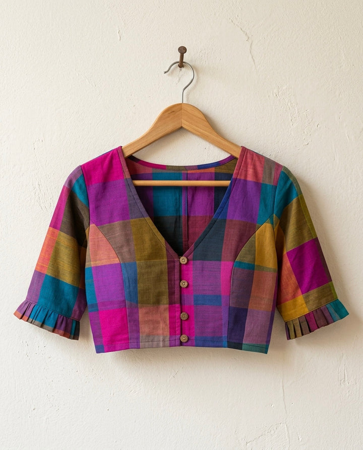 9AM button down blouse with elbow sleeve - Multicolor 4