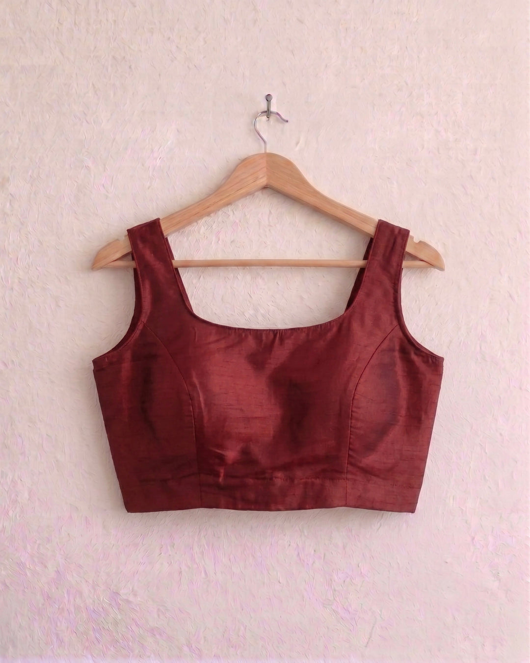 Maroon Art Silk U neck Sleeveless Readymade Blouse