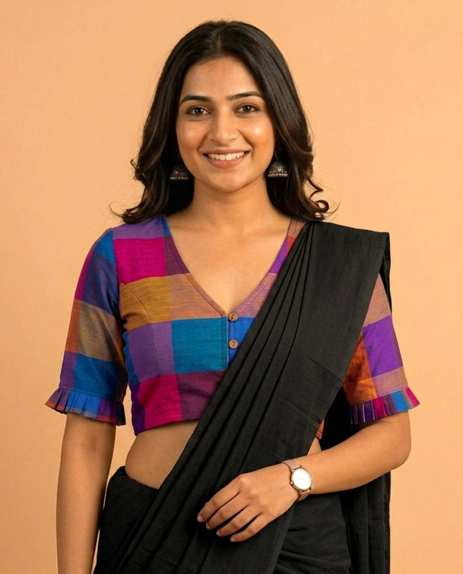 9AM button down blouse with elbow sleeve - Multicolor 4