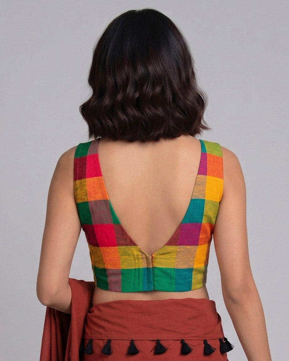 Sleeveless Blouse with V neck - Multicolor 2