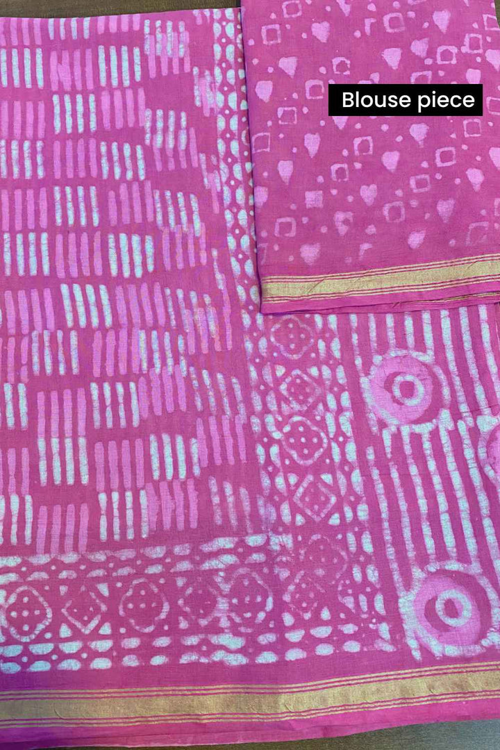 Blush of Dawn Dabu Block Printed Cotton Zari Saree