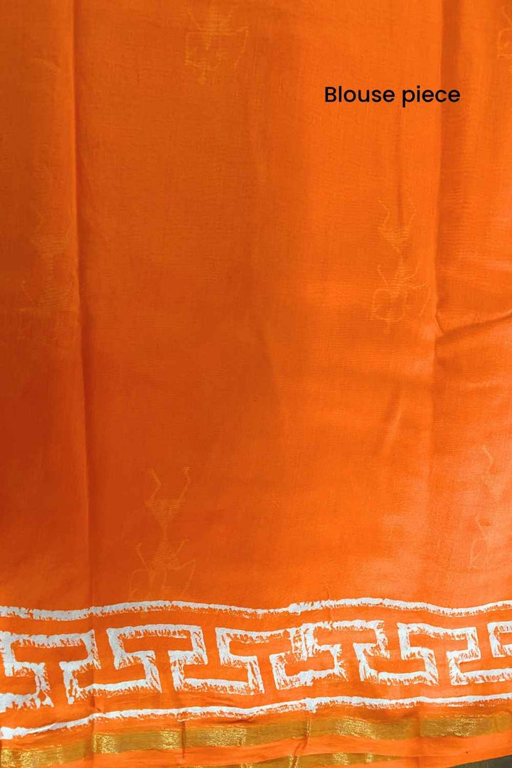 Moora Saree | Orange | Hand Block Printed | Chanderi Cotton Silk