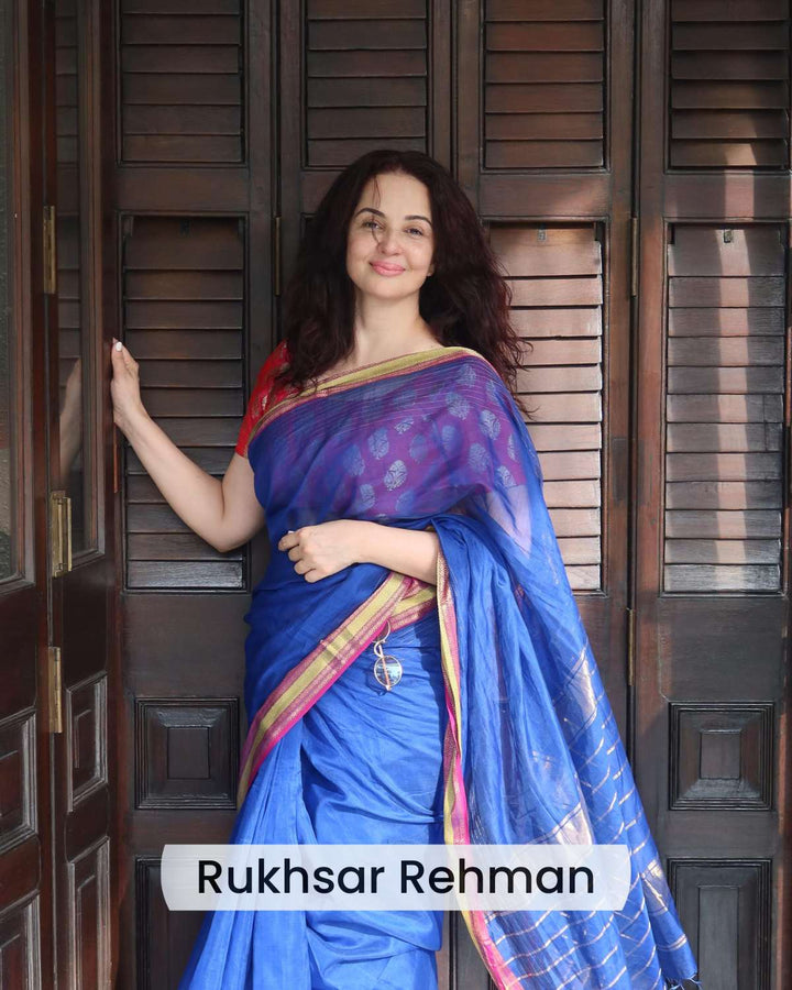 Dark blue Pure Silk Cotton Maheshwari Saree
