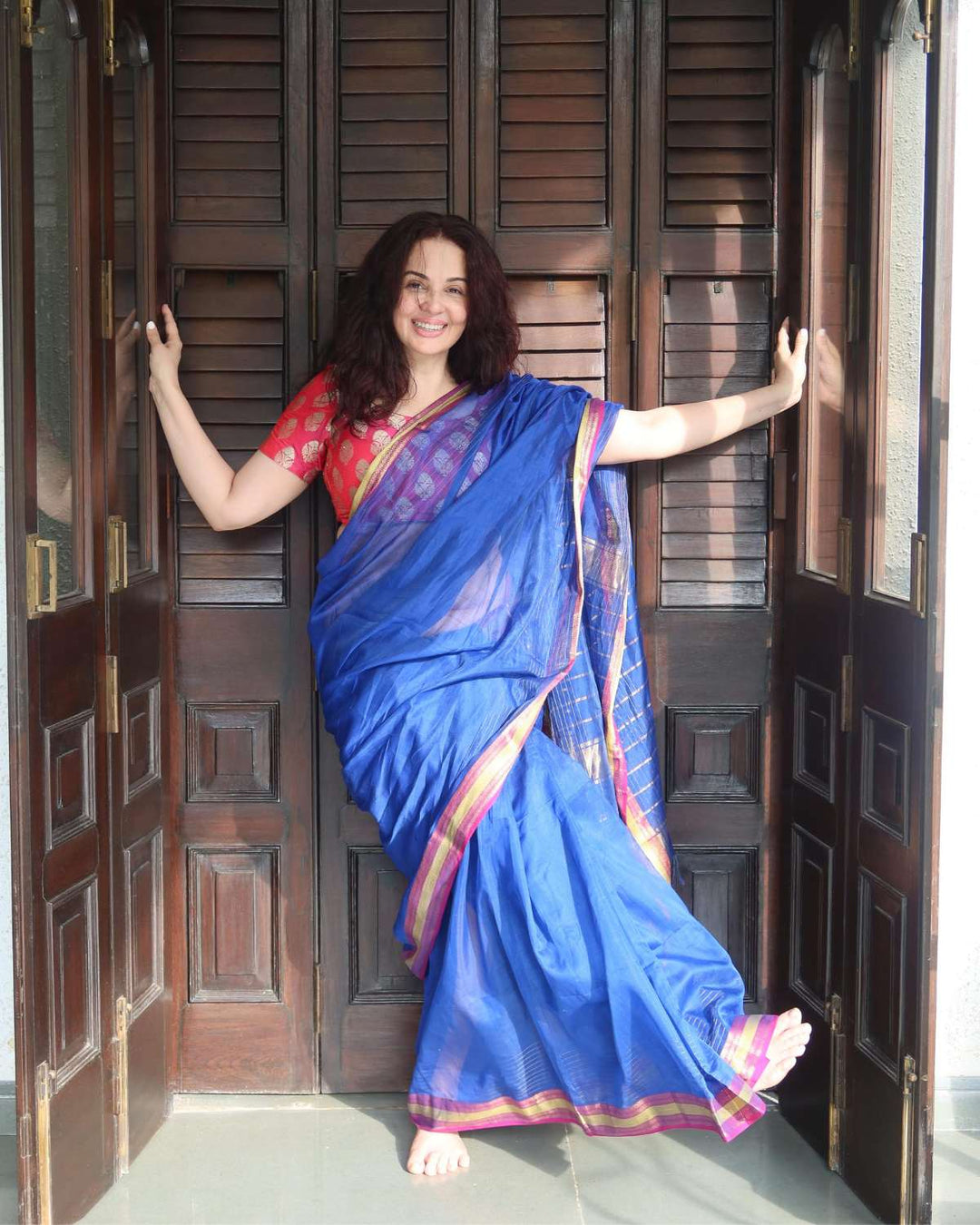 Dark blue Pure Silk Cotton Maheshwari Saree