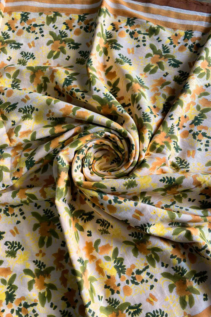 Peach Blooms Hand Block Print Mulmul Cotton Saree