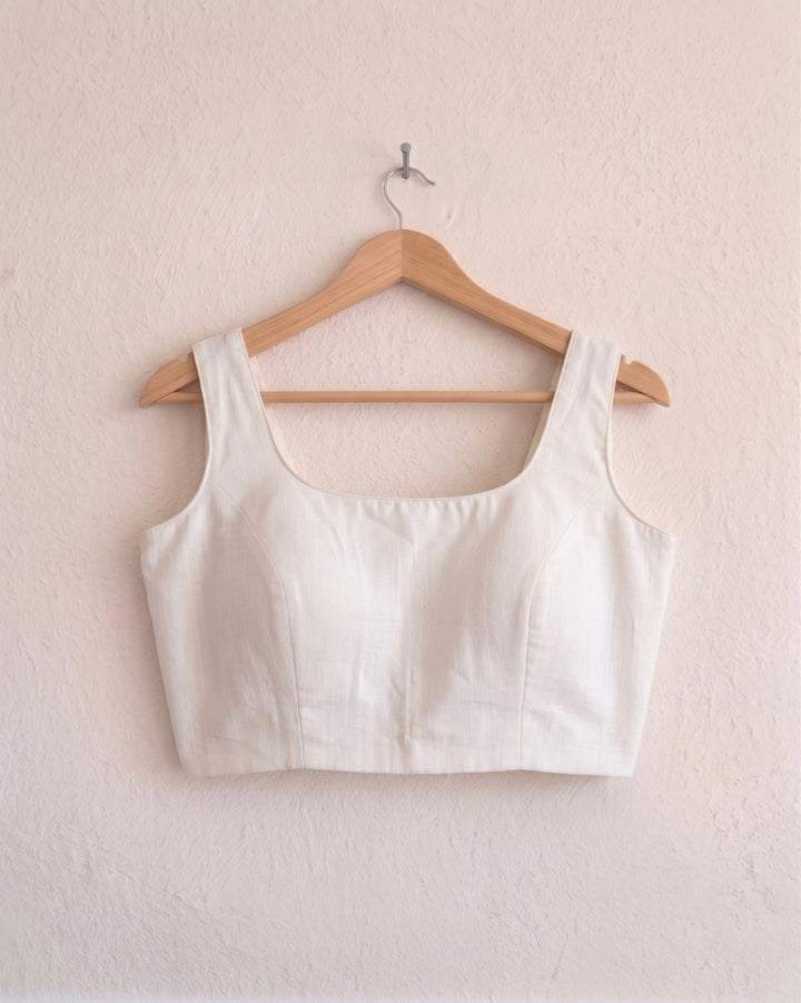 White Art Silk U neck Sleeveless Readymade Blouse