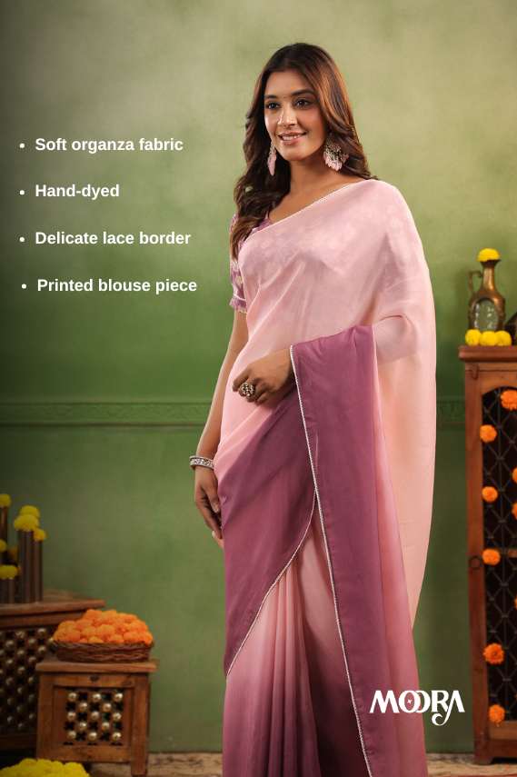 Mulberry Ombre Organza Saree with Printed Blouse Fabric