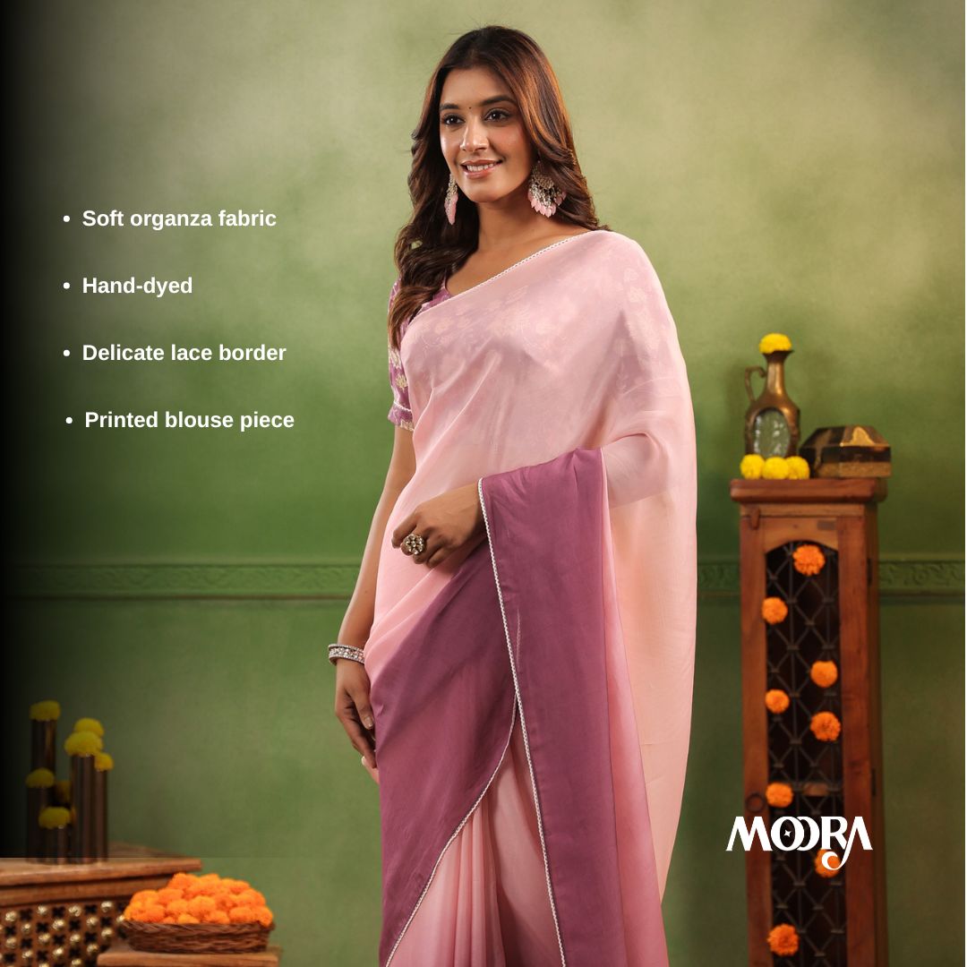 Mulberry Ombre Organza Saree with Printed Blouse Fabric