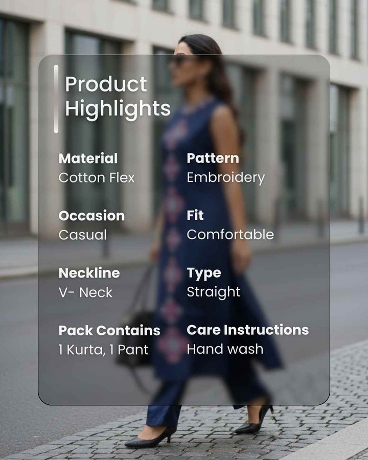 Riya Cotton Pant and Kurta Set with Floral Embroidery