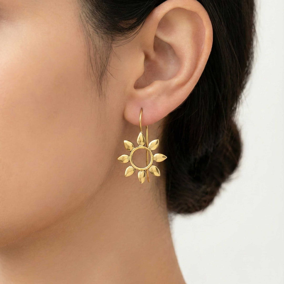 Sun Flower Hoop 18k Gold Plate Earrings
