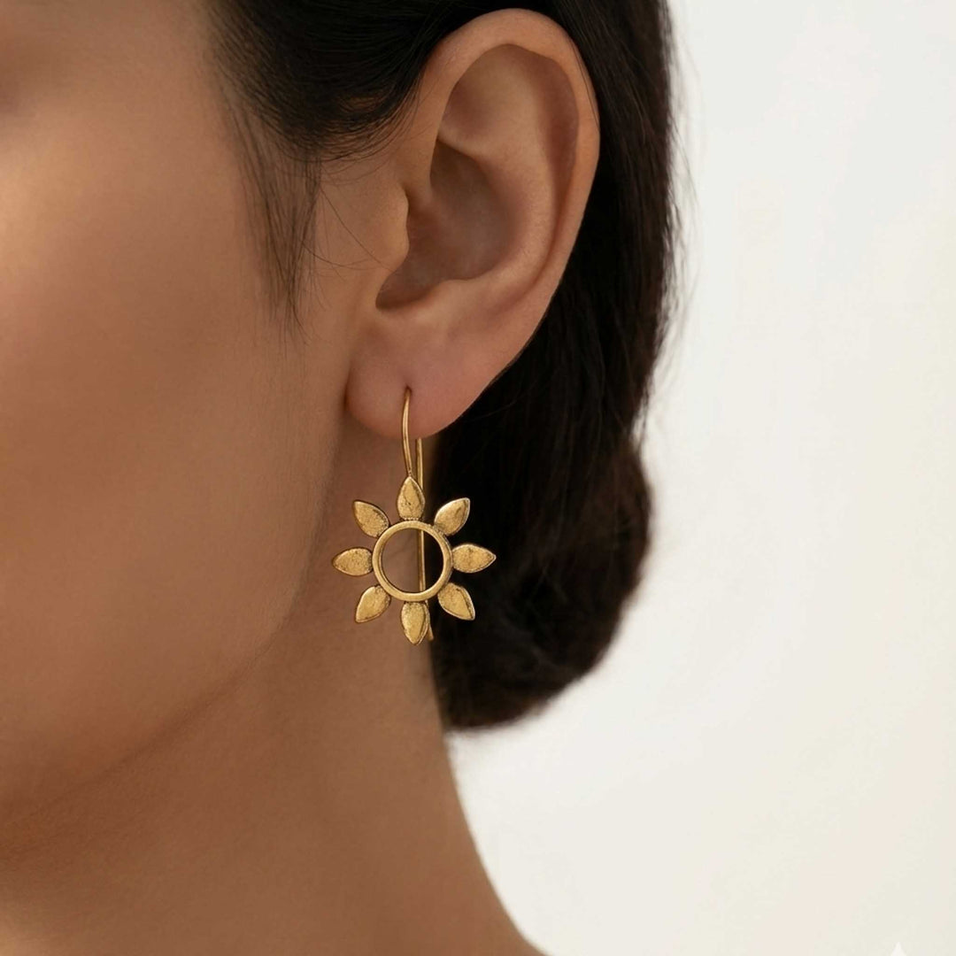 Sun Flower Hoop 18k Gold Plate Earrings