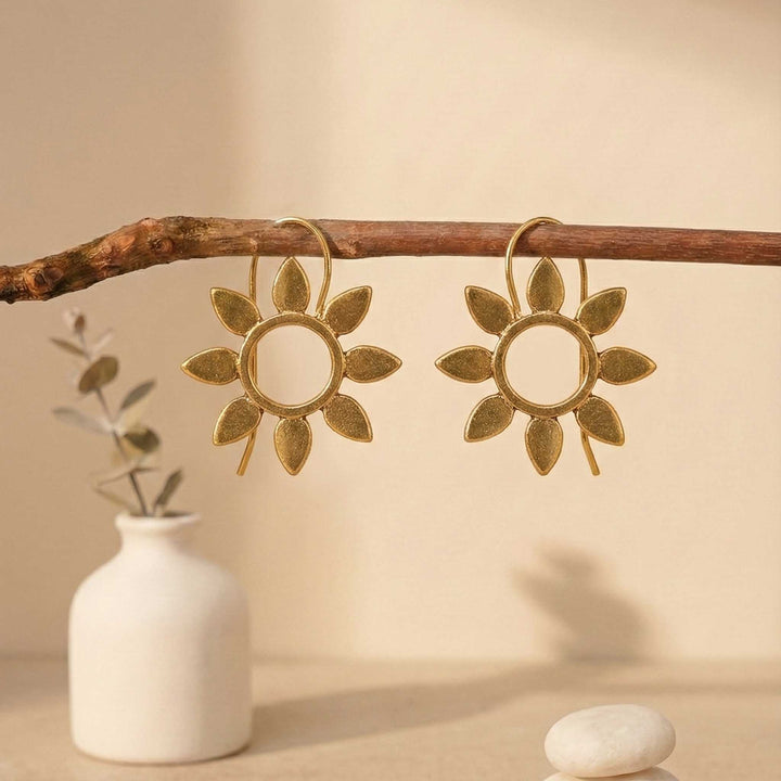 Sun Flower Hoop 18k Gold Plate Earrings